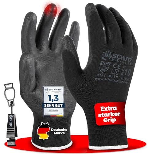 schutzmeister® 60 Paar Premium PU Arbeitshandschuhe, Größe 7/S - 11/XXL - atmungsaktiv, starker Grip, feines Tastgefühl, Montage, Garten-Handschuhe, Sicherheitshandschuhe - Herren, Damen, Mechaniker