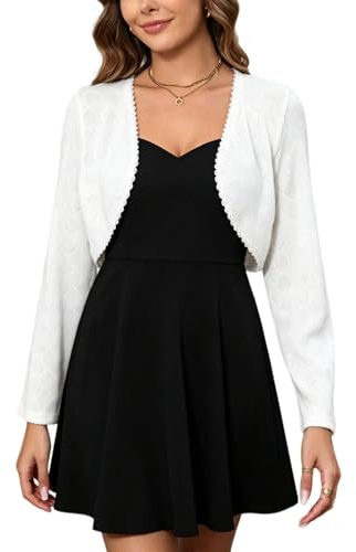 Enjyam Coprispalle a Maglieria Uncinetto Maniche Lunghe da Donna Bolero Elegante Senza Bottoni-Crema/XXL