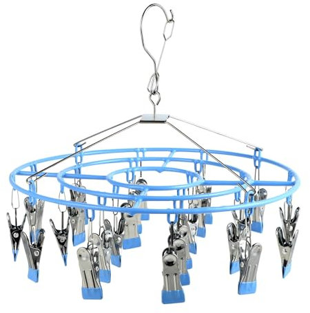 Windfromort Tendedero Pequeño Plegable de Acero – Tendedero Ropa Interior con 24 Pinzas – Tendedero para Balcón y Baño (Azul)