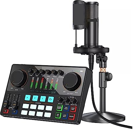 Sound Card Kit, Interface Podcast Equipment Studio Sound Card With XLR Condenser Microphone For Recording Streaming
