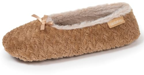 Isotoner Chaussons extra-light pantoufles Ballerines femme micro éponge, semelle antidérapante, 39/40, camel