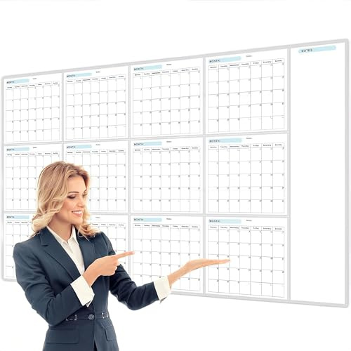 Calendario Grande de Borrado en Seco para Pared, Calendario Anual Sin Fecha para Pizarra Blanca con Dos Rotuladores, 87 cm x 148 cm, Organizador de Tareas Laminado Reutilizable con Un Diseño Estupendo