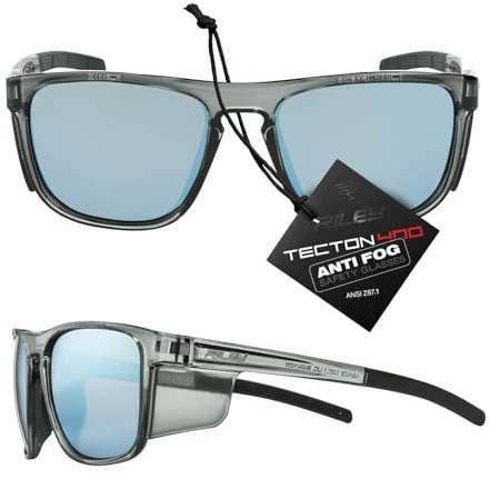 Riley Navigator X Safety Glasses – Anti-Fog, Scratch/Impact Resistant & UV Blocking, Lightweight Full-Frame for Work, Outdoors, & Active Lifestyles, Arctic Blue Mirror/Gray