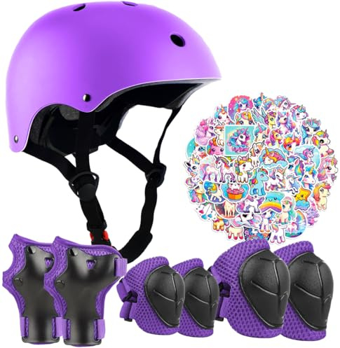 YORITA Kids Bike Helmet Set,CPSC Certified with Knee Elbow Wrist Pads Guards,Toddler Adjustable Black Helmet for Ages 2-3-5-8 Girls Child,Sports Protective Gear Set for Bicycle Skate Scooter