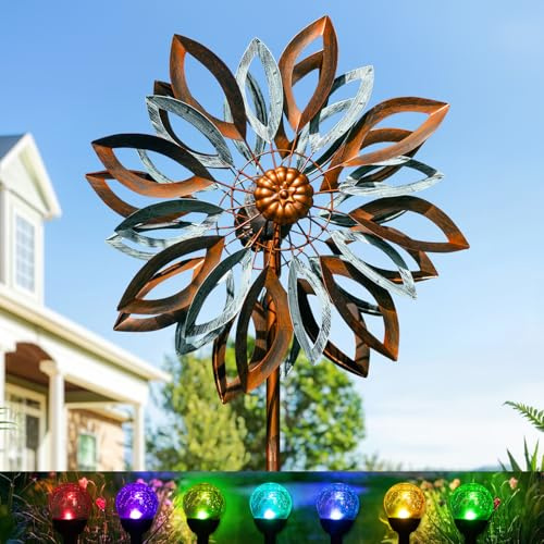 LimeHill Solar Wind Spinners Outdoor, Metal Large Wind Spinner with Stake, Garden Spinner Windmill for Yard, Gift for Family Friends (22 W x 87 H)