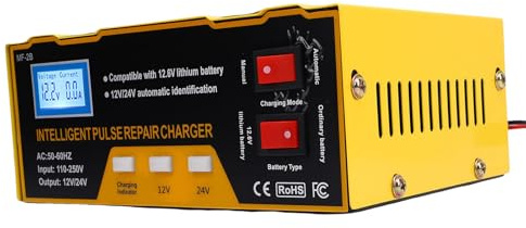 Luocute Cargador de Batería para Automóvil, 12V 10A 24V 7.5A 180W Cargador de Mantenimiento de Batería Inteligente Automático con Control de CPU y Pantalla LED, para Motocicleta, (Enchufe de la UE)