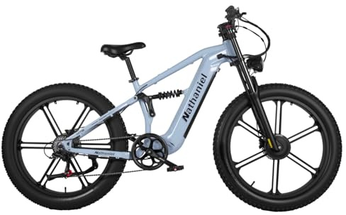 Bici Elettrica Fatbike, MTB Elettrica con Doppio Motore, Pneumatici Fat 26 x 4,0 Pollici, Batteria Rimovibile 48V 20Ah, Autonomia fino a 140km, Display a Colori 3,5, 7 Velocità E-bike (azzurro)