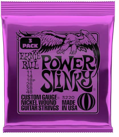 Ernie Ball Power Slinky Nickel Wound Electric Guitar Strings 3-pack, 11-48 Gauge (P03220)