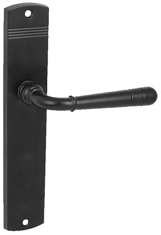Domino Türgriff Blind Drückergarnitur Langschildgarnitur Türklinke für Zimmertür, Bürotür, Kellertür & Innentür L-Form Türbeschläge aus Znal Schwarz Türdrückergarnitur LOFT BLACK