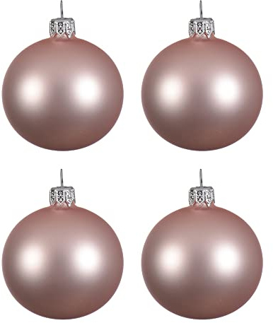 SELEZIONE CARTOLERIA ARZI DAL 1956 Weihnachtskugeln Glas mundgeblasen 10cm x 4er Box Christbaumkugeln Hellrosa rosa puderrosa matt