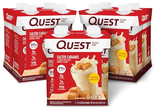 Quest Nutrition Ready to Drink Salted Caramel Protein Shake, 30g Protein, 3g Net Carbs, Gluten Free, Keto Friendly, 11 fl.oz 4 Count(Pack of 3)