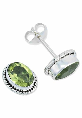Ohrstecker 925 Silber Peridot leuchtend grüner Stein Edelstein Ohrringe echt Silber Damen Sterling Silber Stecker Geschenk(MOS-021-59)