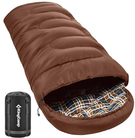 KingCamp Saco de Dormir Franela,Extra Grande,Saco de Dormir Invierno XXL,Cómodo, Portátil,Saco de Dormir 3-4 Estaciones,Saco de Dormir Adulto para Camping, Interior,Exterior,230x 90cm