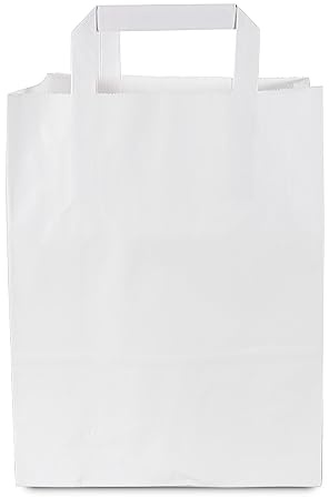 Commerline 250 Stycken Kraftpapperspåsar 22+10x28 cm | Vita | Presentpåsar | Kraftpapperspåsar Med Handtag | Papperspåse | Bärkasse | Shopping, Gåvopåse, DIY