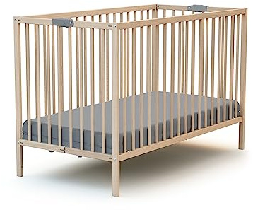 Webaby - Lit bébé Pliant en Bois 60x120cm Hêtre Brut Flex | Bois Massif | Dès la Naissance | Sommier à Lattes | Compact | Transportable | Pliable |Gain de Place
