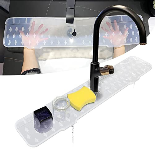 Gosmol Kitchen Faucet Sink Splash Guard Silicone Faucet Mat, XXL 30 inch Faucet Handle Drip Catcher Tray, Deflector Under The Faucet, Self Draining Slopes Design Keep Kitchen Bathroom Drying - Clear