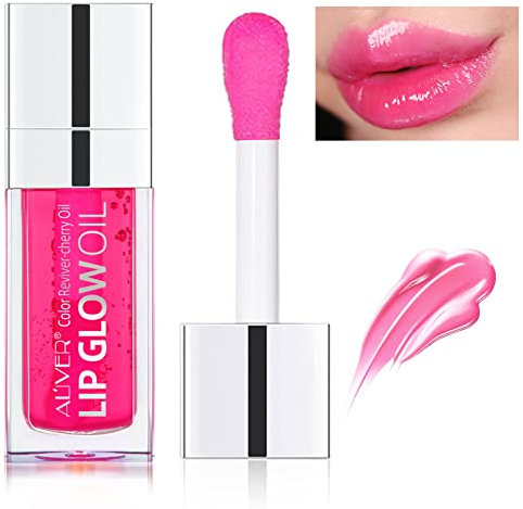 Hydrating Plumping Lip Oil, Moisturizing Lip Gloss Oil, Tinted Lip Balm Lip Care, Transparent Toot Lip Oil, Big Brush Head Glitter Shine Long Lasting Lip Glow Oil Nourishing (#05 Pink)