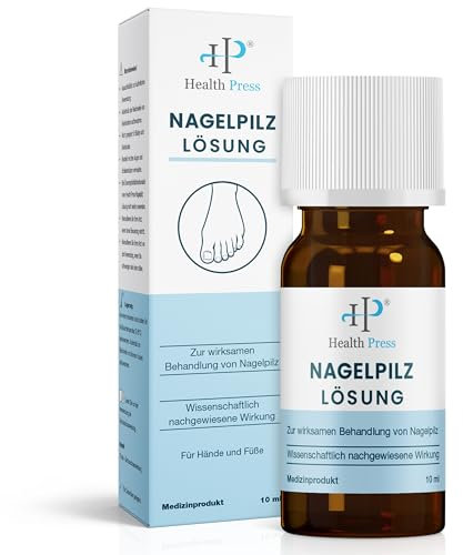 Health Press Nagelpilz Lösung – Wissenschaftlich nachgewiesene Wirkung – 10ml Anti Nagelpilz Liquid – Effektiver Nagellack für Füße & Hände – Medizinprodukt zur wirksamen Behandlung von Nagelpilz