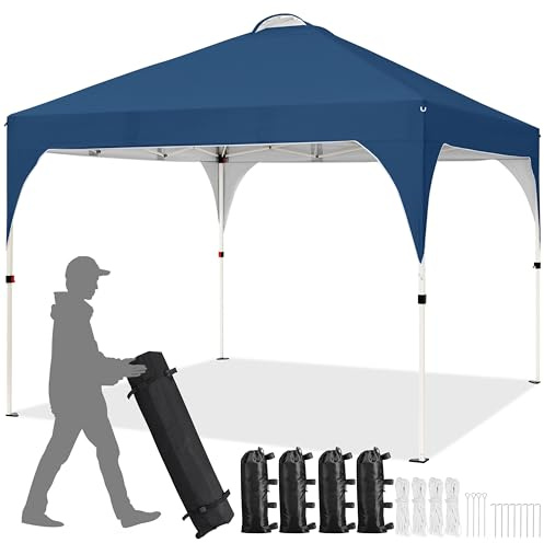 Yaheetech Fällbar paviljong 3 x 3 m pop-up paviljong, justerbar höjd trädgårdspaviljong, vattentät och solskydd partytält, trädgårdstält med rullbärväska för utomhus marknad, trädgård, gård, marinblå