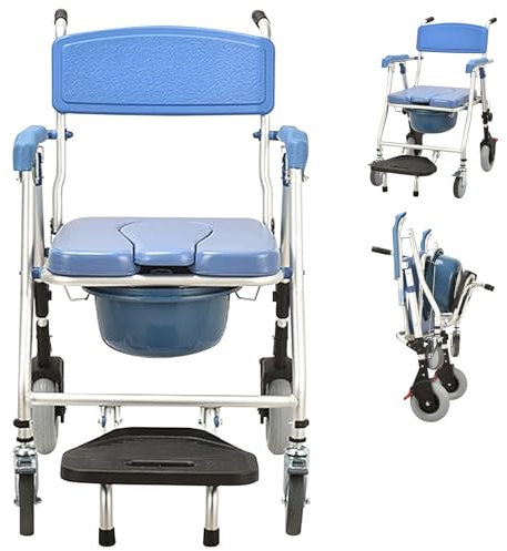 VFDZ Sillas para la Ducha con Ruedas, Silla para el Baño Adultos con Ruedas, Silla de Ducha Plegable para Personas Mayores, Silla de Baño para Minusvalidos, Sillas con Inodoro y Cojín Suave