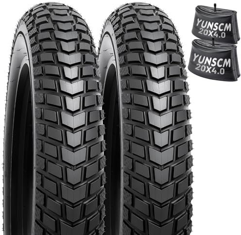 2-st 20 tum kraftiga E-cykeldäck 20 x 4,0/98-406 och 2-st cykelrör 20 x 4,0 Schrader-ventil kompatibel med mountain/off road bike 20 x 4 0 terrängriktade cykeldäck och slangar (Y-844)