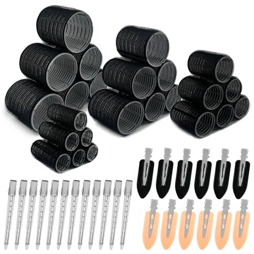 48 Pièces Bigoudis avec Clips pour Boucler les Cheveux - 60mm 48mm 36mm 25mm - pour Salon de Coiffure DIY - Convient à Tous les Cheveux Courts Moyens ou Longs
