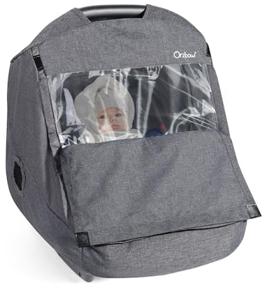 Orzbow Hiver Habillage Pluie Cosy Universel, Pluie Couverture Siege Auto Bebe Hivers avec Porte Fermeture Éclair Transparente a L'avant, Lavable en Machine, Gris Foncé