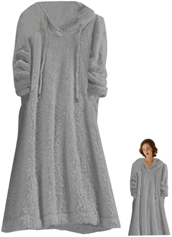 Robe floue, chemise de nuit en molleton pour femmes robe à capuche, robes d'hiver avec capot et poches, cheminée de nuit à manches longues douces et chaudes pour femmes robes de manteau de maison xxl