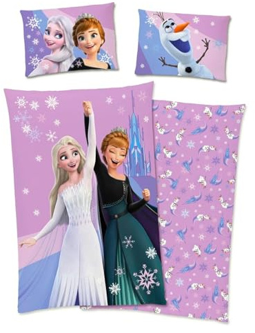 Disney Frozen Anna Elsa Bed Linen, 40 x 60 cm + 100 x 135 cm, 100% Cotton with Zip