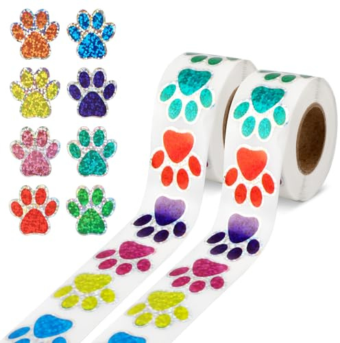 1000st Hundtassar Klistermärken, 2,5 cm Färgglada Tasstrycksdekaler Glittervalp Hundtasstrycksdekaler Självhäftande Söta Katttassdekaler för Böcker Presentdekoration för Kuvertsigill