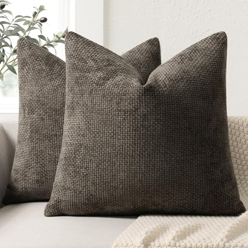 ZWJD Cushion Covers 60x60cm 2 Pack – Soft Chenille Decorative Pillow Cases Dark Grey Sofa Cushion Covers for Couch, Bed and Living Room Home Decor Throw Pillow Covers