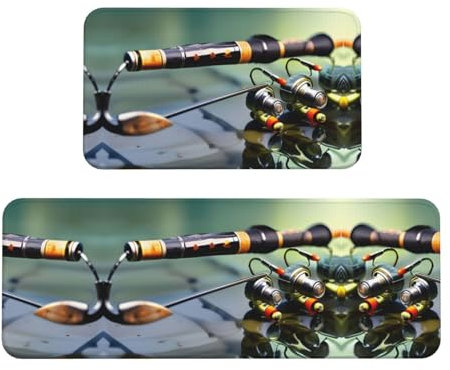 Tappetino da cucina con canna da pesca, antiscivolo, facile da pulire, spesso, per cucina, lavello