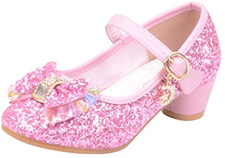 LOIJMK Flickor, glitter, prinsessa, klack, skor, sandaler, pumps, högklackade skor, paljetter, prinsesskor, barn, cosplay, skor, fester, karneval, dansskor, Mary Jane bröllopsskor, balettskor, Rosa7