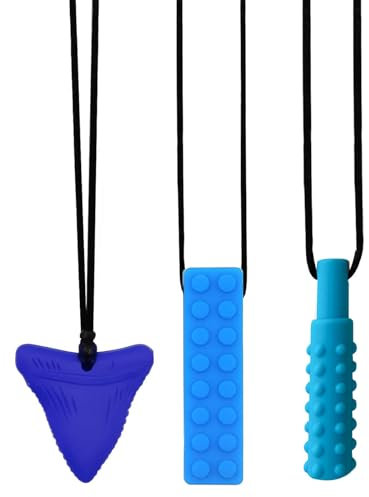 3 Stück Kaukette für Kinder, Sensory Kauen Halskette aus BPA-freiem Silikon, Beisskette für Kinder – Ideal für ADHS, Autismus & Zahnen, Kaukette für ADHS beruhigend für Jungen/Mädchen
