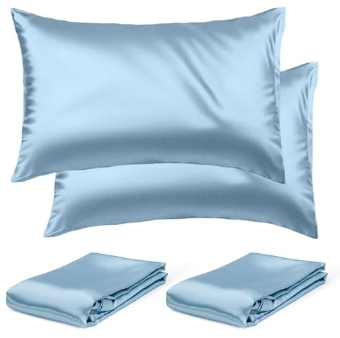 THALMONA Set Federe Cuscino Letto con Cerniera 2 Pezzi 50x70 Cm – Copricuscino Letto Morbido Elegante con Zip Resistente, Facili da Lavare Antipiega Traspiranti, Anallergiche in Poliestere (Azzurro)