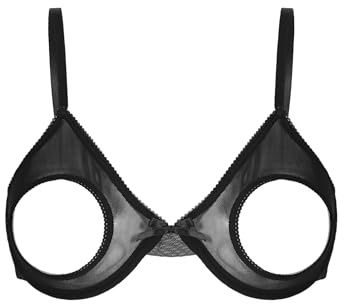 Freebily Damen Hebe BH Ouvert Dessous Mesh Büstenhebe Offen Push Up Mit Bügel Open Cup Lingerie Top Schwarz M