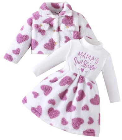 Yoolhamy 2PCS Baby Girls Vinterklänning och Sammets-Kofta Set Småbarn Långärmad Förtjockad Plysch Kappa Kläder Outfit, Roseheart, 5-6 anni