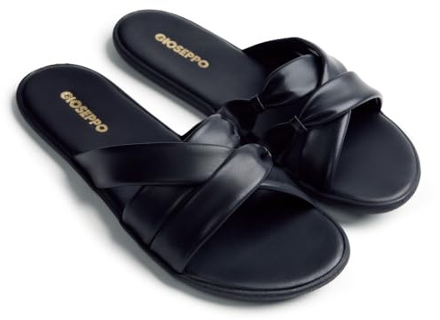 Gioseppo MTITO - Sandalias Planas de Piel con Tiras para Mujer, Plantilla de Transición para Barefoot, Con Talón Abierto y Diseño Minimalista, Color Negro, Talla 39