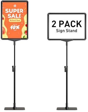 AODUOKE Sign Holder A4 Sign Stands for Display Advertising Menu - Poster Stand Floor Standing Sign Holder Adjustable - Display Standing Sign for A4 Table Top Display Stands 2 Pack