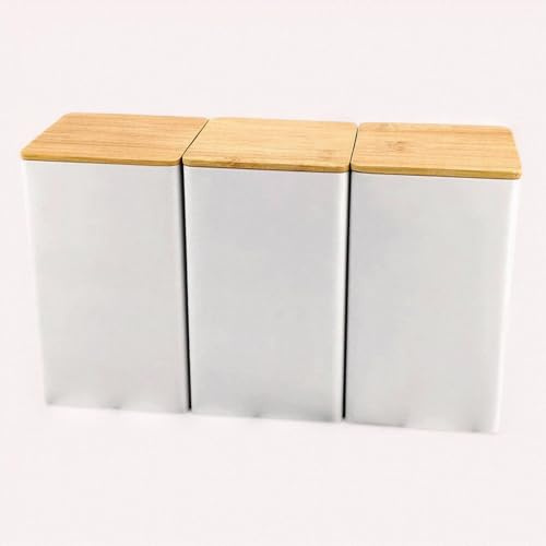 Licsaliwe Juego de botes de azúcar para té y café con tapas de madera, 3 uds. De almacenamiento para encimera de cocina a prueba de humedad (blanco)