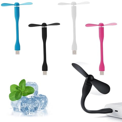 KARELLS Mini USB-fläkt, 4 st mini USB-fläkt, USB-fläkt med flexibel hals, 2026 ny flexibel fläkt, avtagbar fläkt för bärbar dator, powerbank