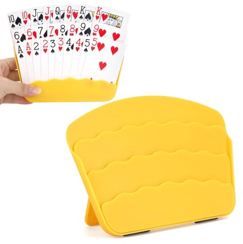 Celehappy Confezione da 2 porta carte da gioco con supporto pieghevole per giochi di carte Poker UNO Canasta Viaggi e Famiglia Game Night per anziani, mano piccola o mano artrite, giallo