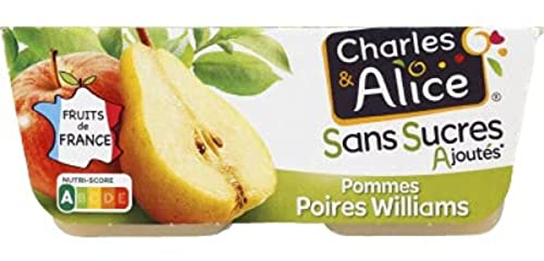 Charles & Alice Desserts fruités pommes et poires Williams, sans sucres ajoutés - Les 4 pots de 100g