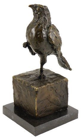 Konst & omgivning – Bronskulptur på marmor – stolt fågel skulptur – signerad – Rembrandt Bugatti – fågelskulptur – bronsfigur – figur