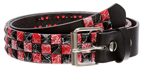 Beltiscool Snap On 1 1/2-38mm Checkerboard Punk Rock Studded Belt, Red/black | s 30-32