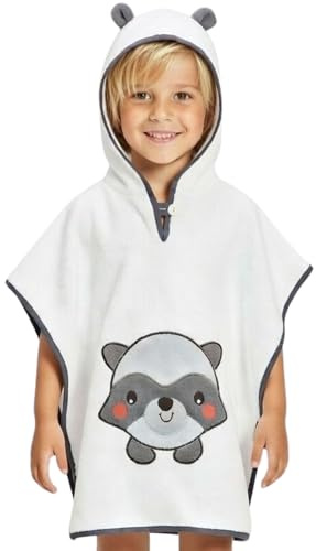 Morgenstern Accappatoio Poncho da Bagno per Bambini 100% Cotone 1-4 Anni Telo da Spiaggia con Cappuccio OEKO-TEX 100 Ricamo Procione Beige