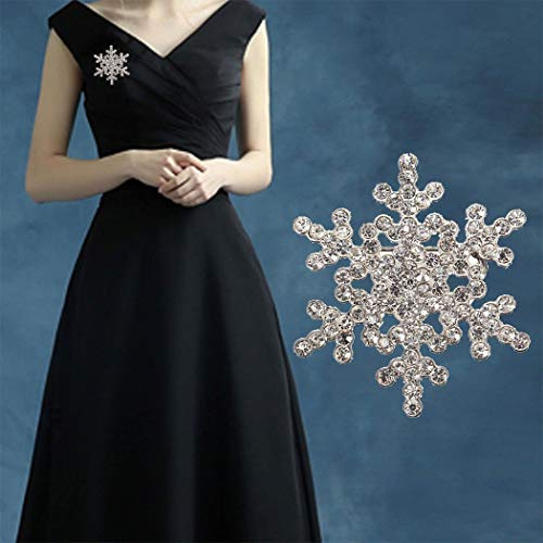 TseenYi - Spilla a forma di fiocco di neve, con diamanti sintetici, spilla natalizia per vestiti, gioiello da regalo per uomini e donne, colore argento