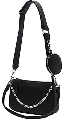AMHDV Damen Mehrzweck-Umhängetasche, kleine Umhängetasche, modische 3-in-1-Handtasche mit Reißverschluss und Münzbörse, Schwarz (01-schwarz), Small