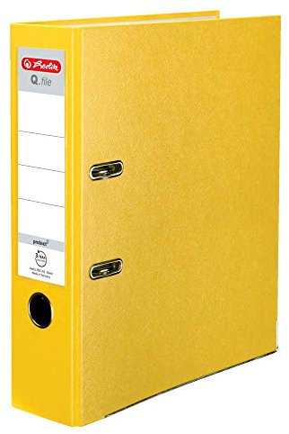 Herlitz® Q.File Ordner für Dokumente A4 | 8cm Rücken | Wendeschild | 2-Ring-Mechanik mit Druckleiste | Strapazierfähiger PP Folie beschichtete Beschläge | Gelb