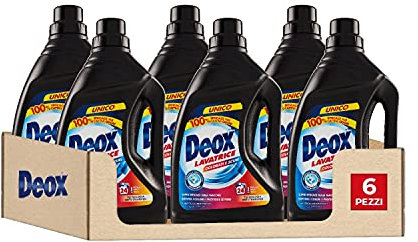 Deox - Detersivo Lavatrice Liquido Colorati e Scuri, 144 Lavaggi, Smacchia e Ravviva i Colori, con Tecnologia Anti-Transfer, 1200ml x 6 Confezioni